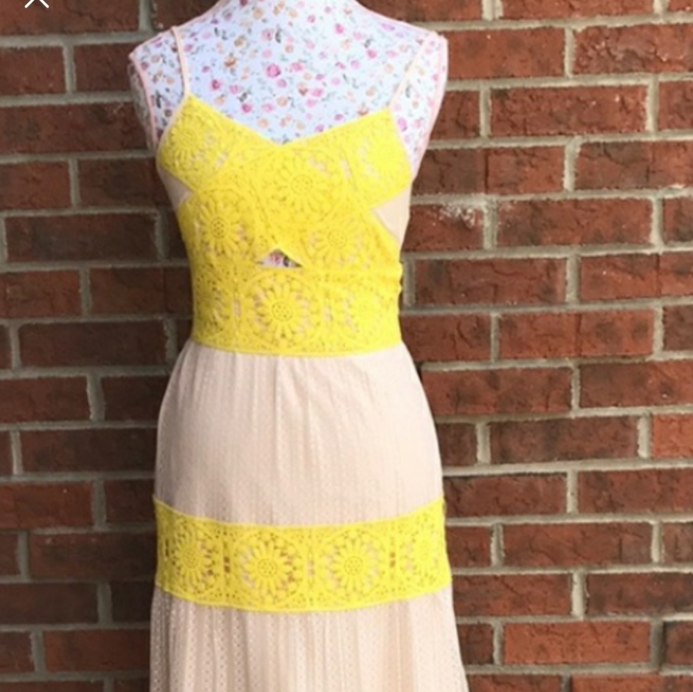 Foxiedox crochet dress yellow tan